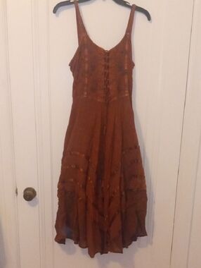Women's BOHO style Rust Brown Spaghetti Strap Midi Dress